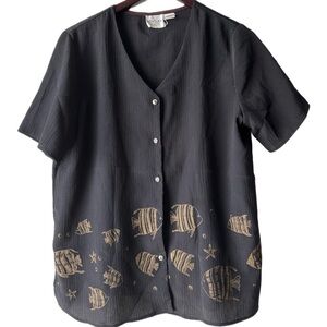 Vintage 90s Bentley Merchandise Fish Starfish Beach Polyester Short-Sleeve Shirt